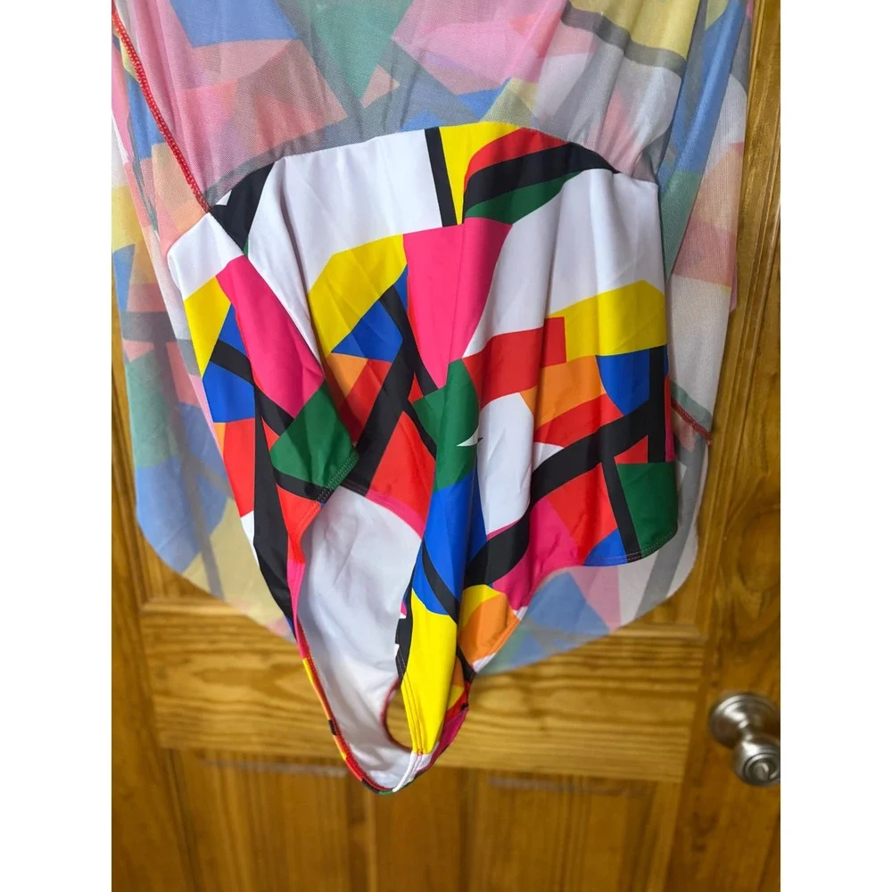 Geometric Abstract Print Swim Dress One Piece Swimsuit Multicolor 4XL